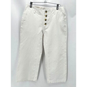 Brochu Walker Cropped Pants White Linen Size M Stretch Country Club Quiet Luxury